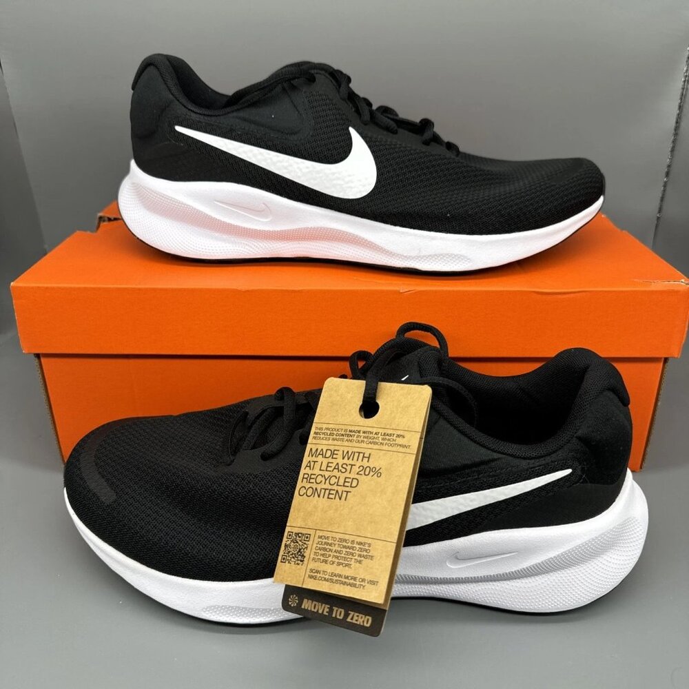 Nike Revolution 7 Black White Size 8 Mens / 9.5 Wmn WIDE Running Sneakers Shoes